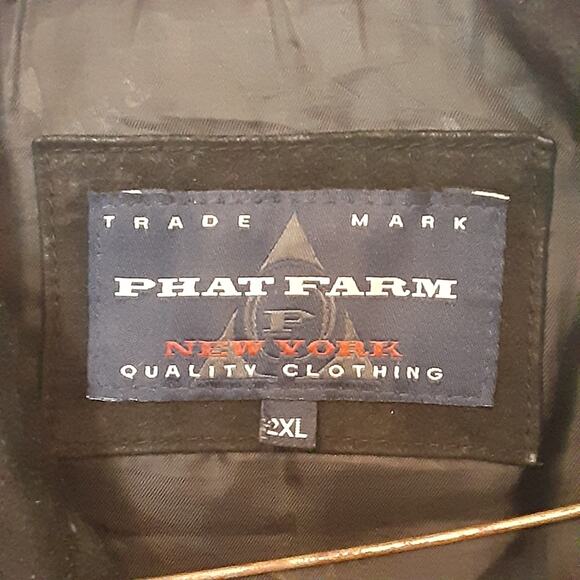 Vintage Phat Farm Mens 2XL Black Suede Leather Jacket Hip-Hop 90s Button - Picture 5 of 12